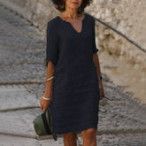 Plus Size Retro Cotton Linen V Neck Boho Dress